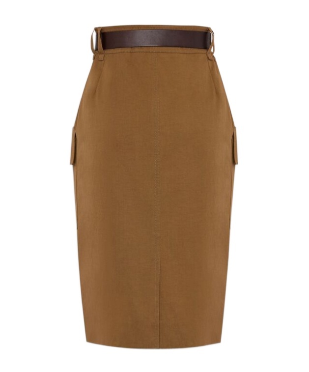Saint Laurent Khaki Cotton Blend Skirt In Brown