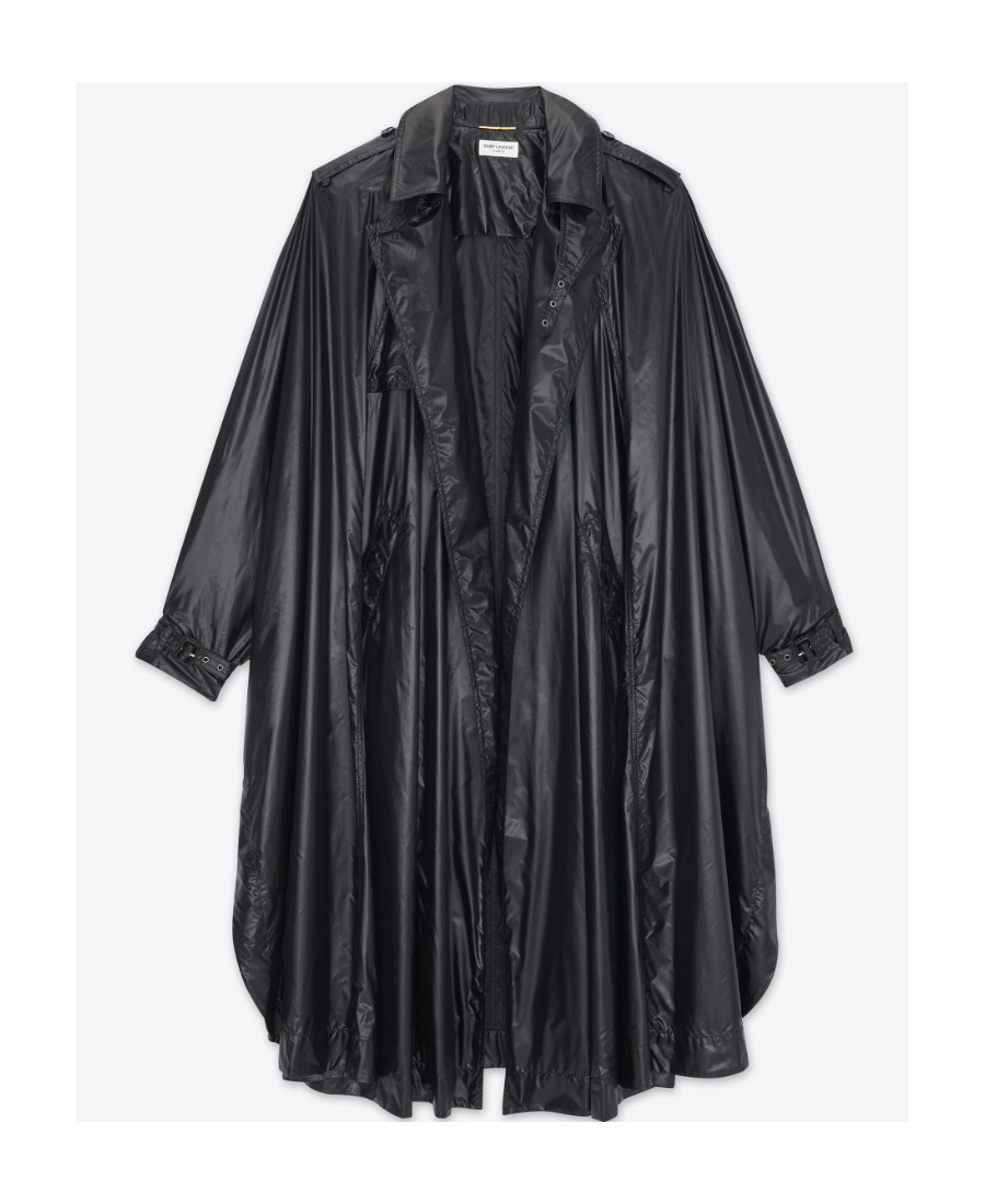 Saint Laurent Shoulder-pad Oversized Trench Coat In Black