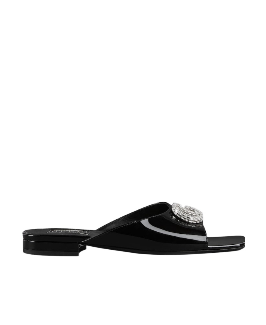 Gucci Double G Patent-leather Slides In Black