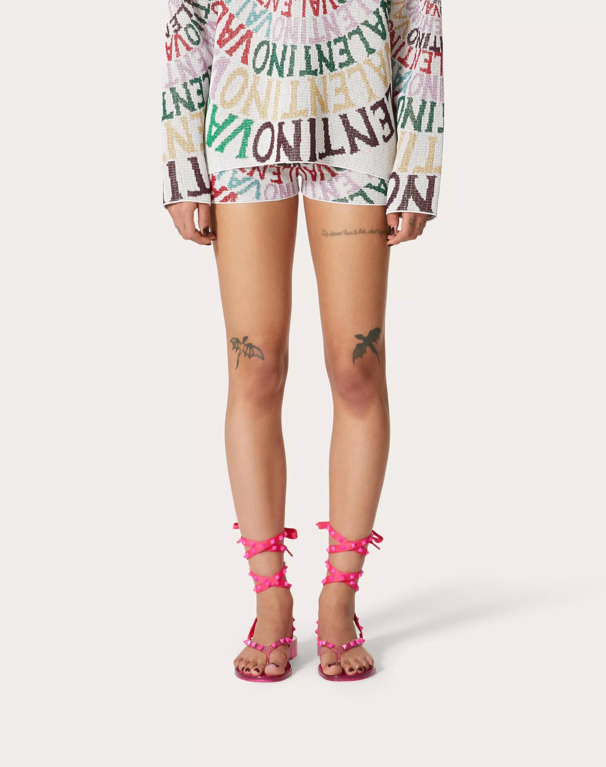 Valentino Gold And Silver Jacquard  Loop Shorts In Pink