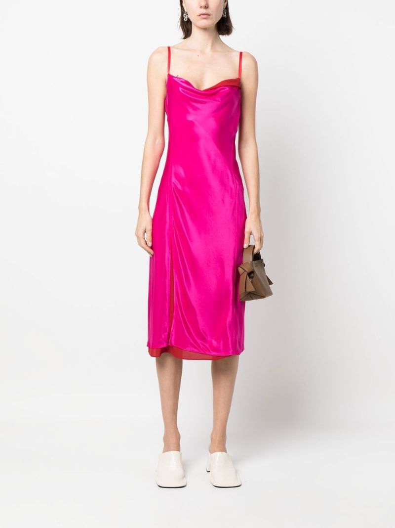 Shop Acne Studios Layered Satin-effect Midi Dress In Pink