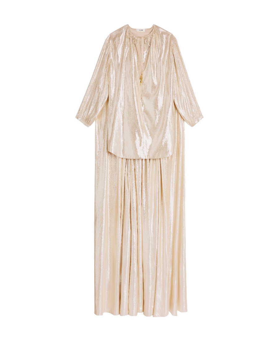 Celine Gold And Silver Mink Leather Canopy Mini Dress In Nude