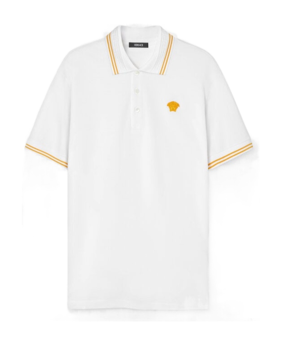 Versace White Polo Shirt With Classic Collar And Medusa Embroidery On The Front In White