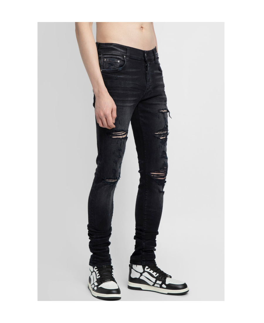Shop Amiri Distressed Skinny Jeans In Black