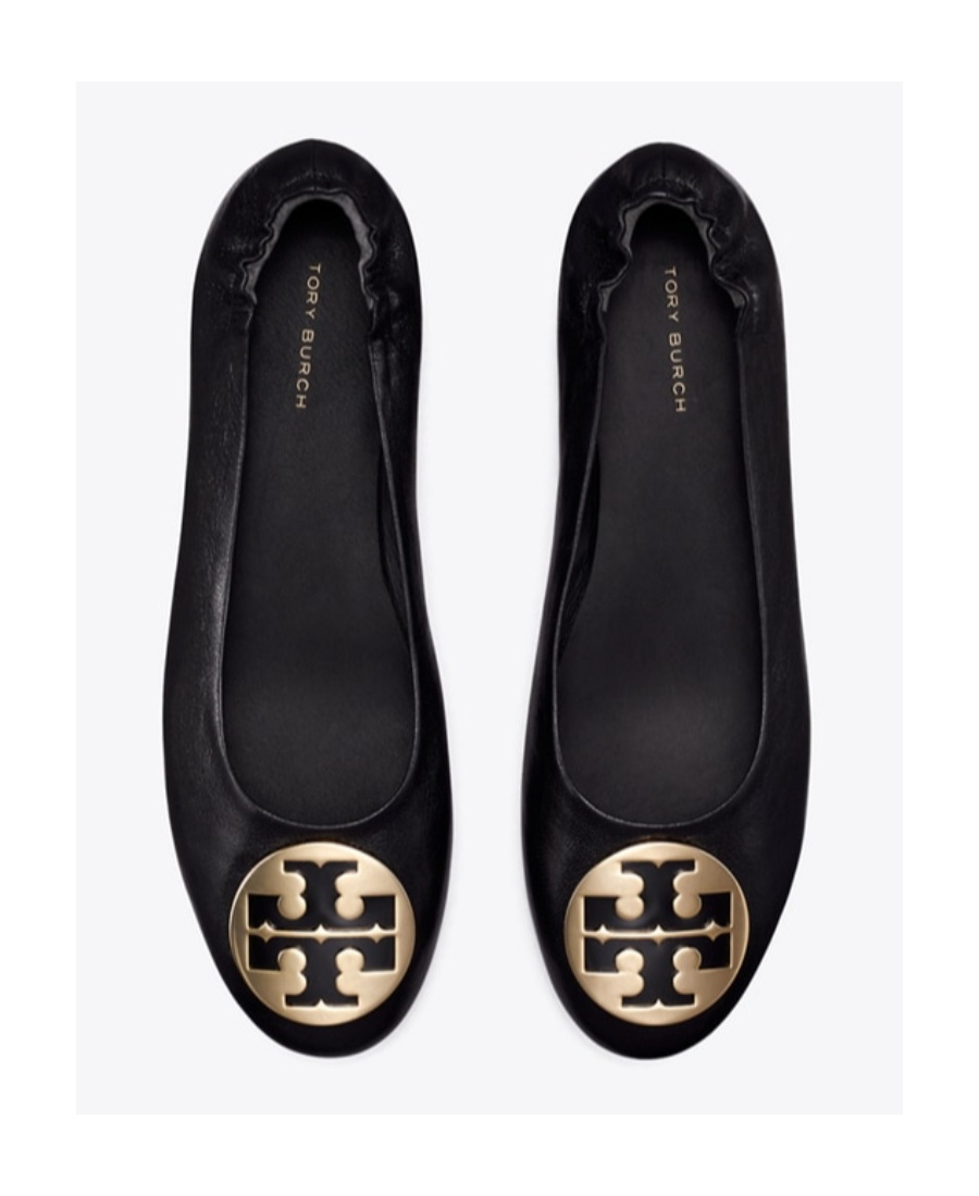 Tory Burch Leather Ballerinas With Metal Logo On The Front In Multi