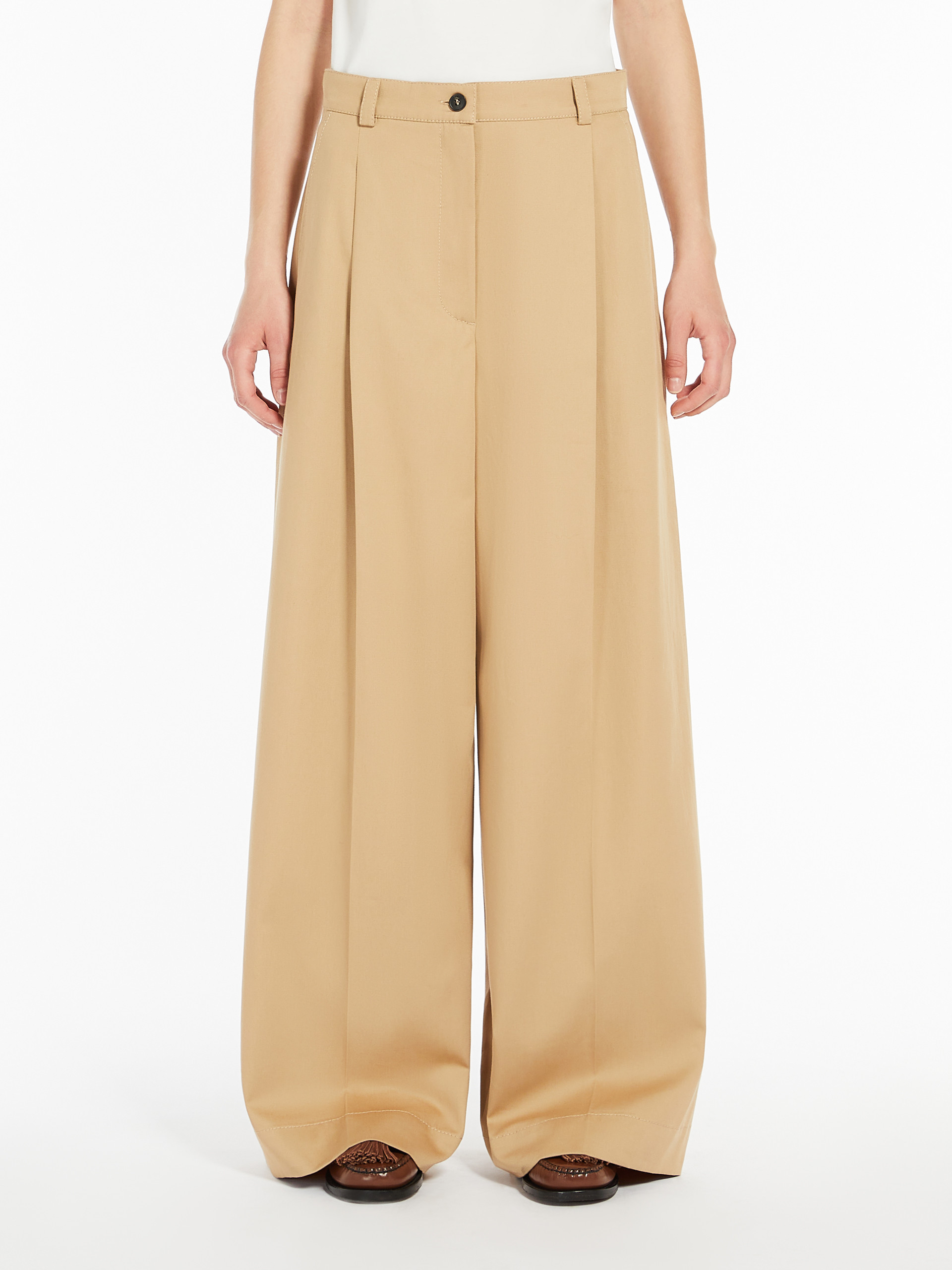 Weekend Max Mara Wool Canvas Wide-leg Pants In Nude