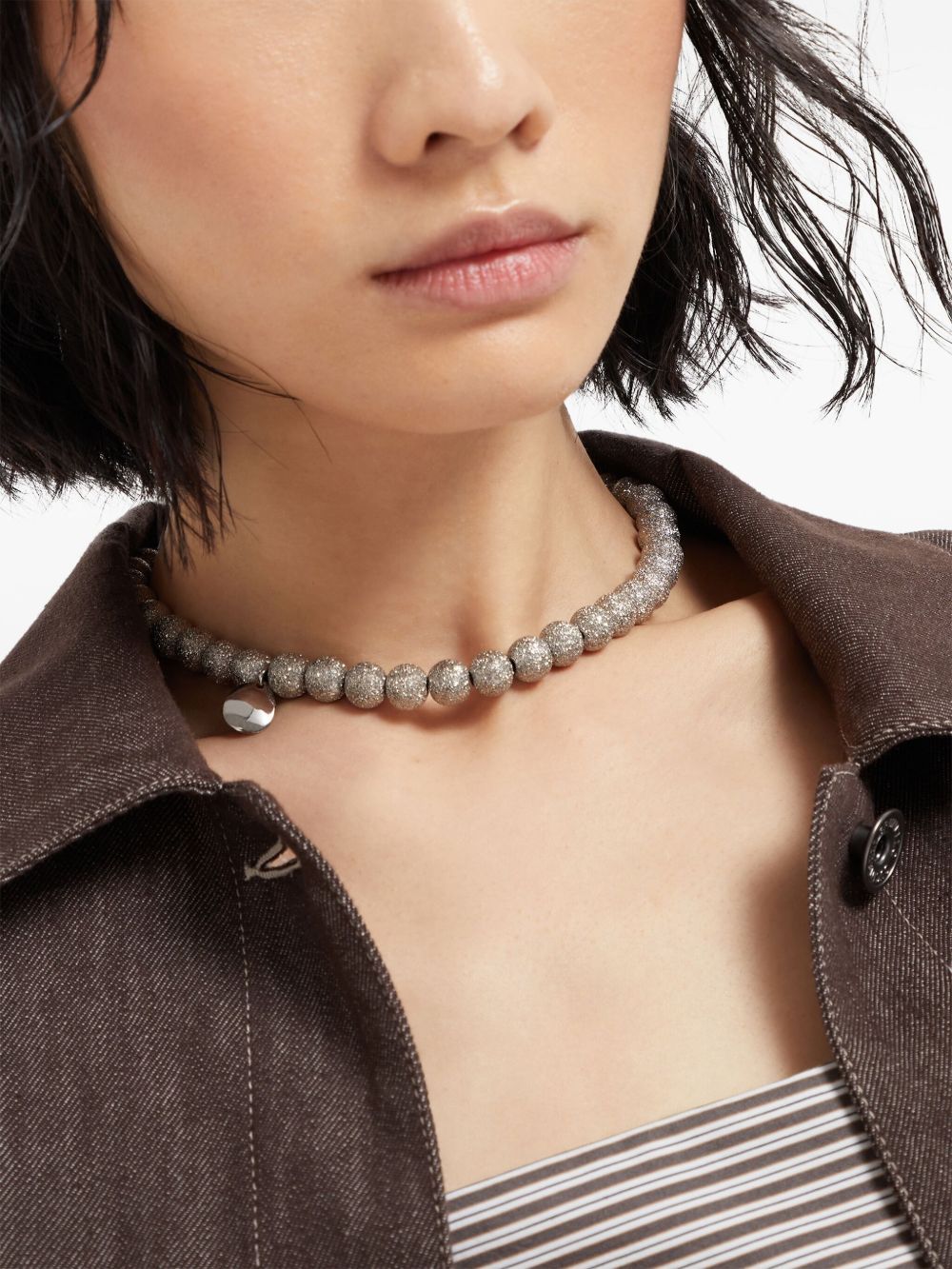 Brunello Cucinelli Shimmer Bead Necklace In Gray