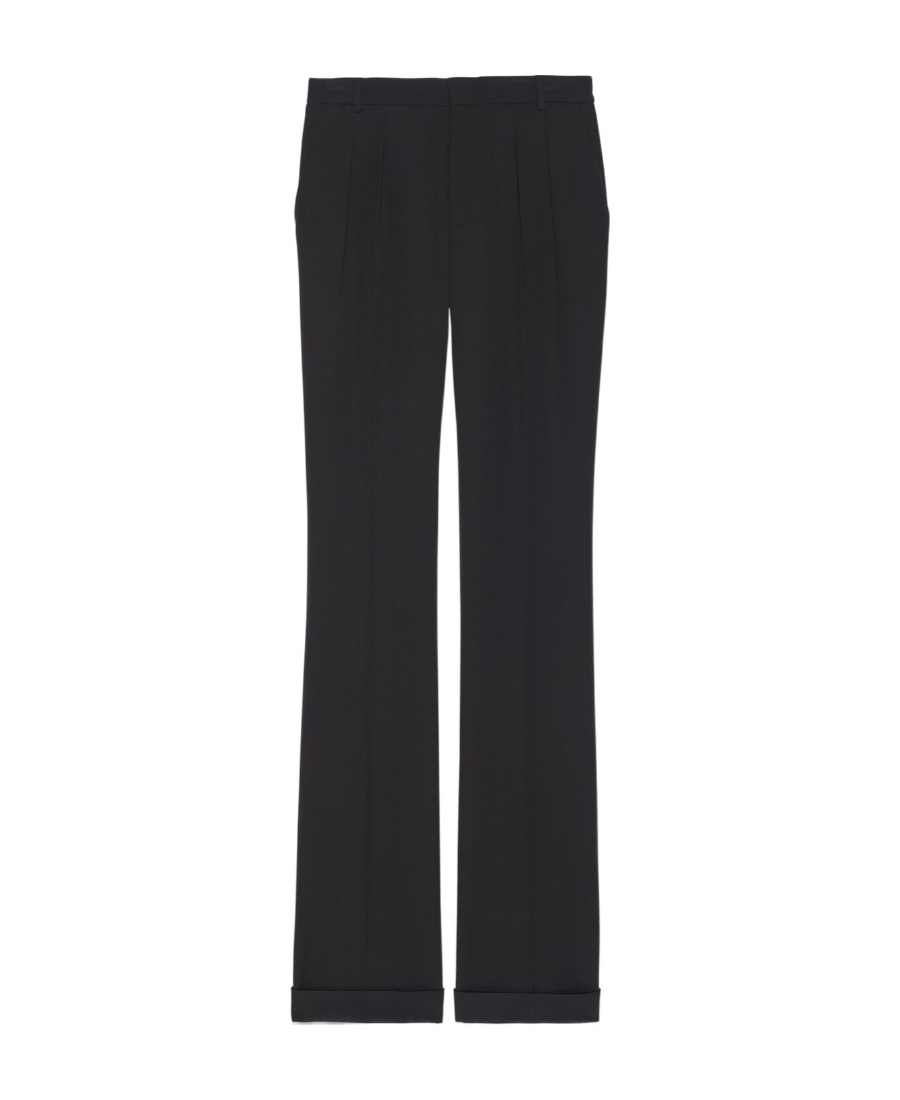Saint Laurent Pleat-detail Flared Tailored Trousers In Black