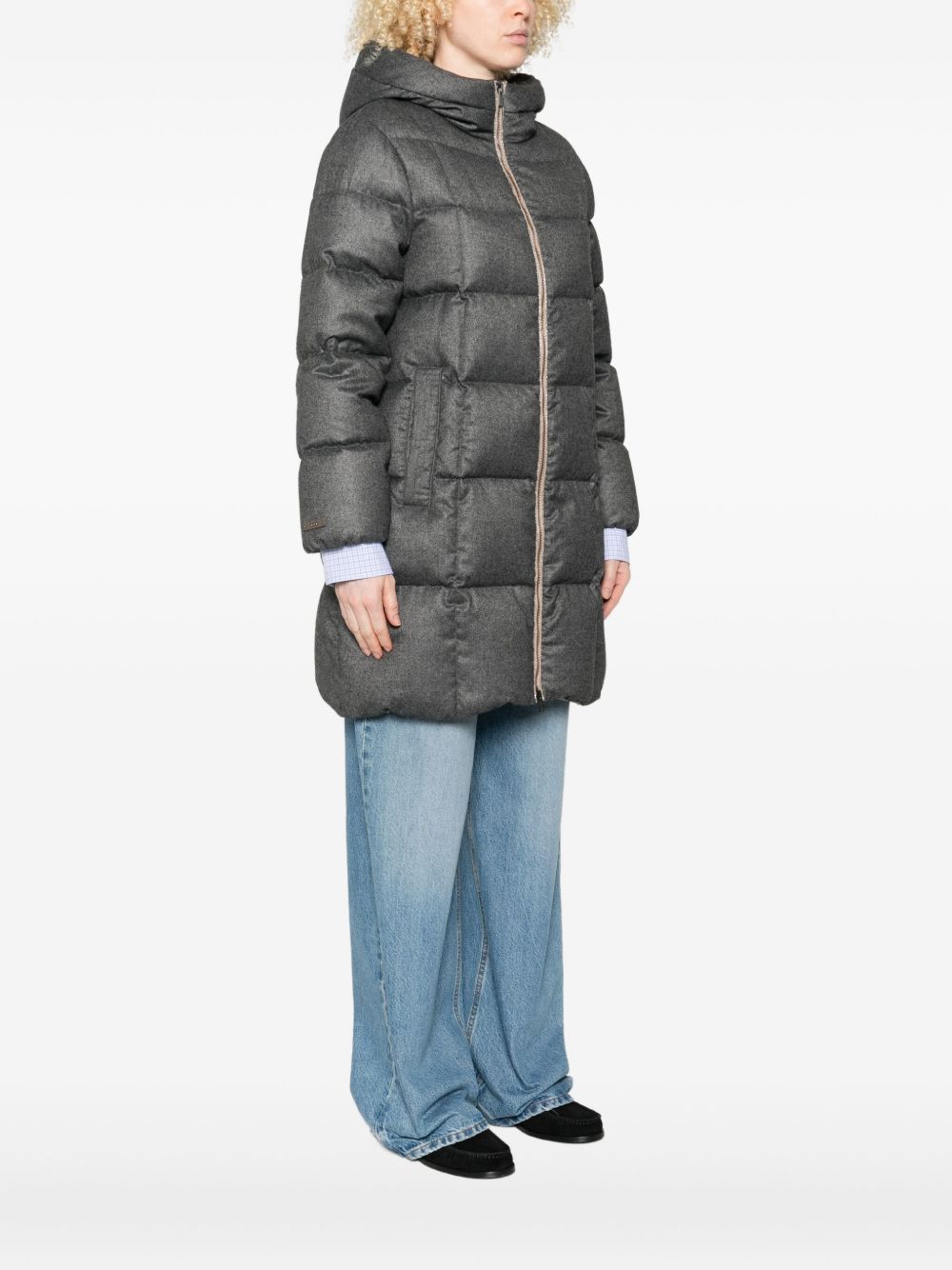 Peserico Hooded Quilted Coat In Green