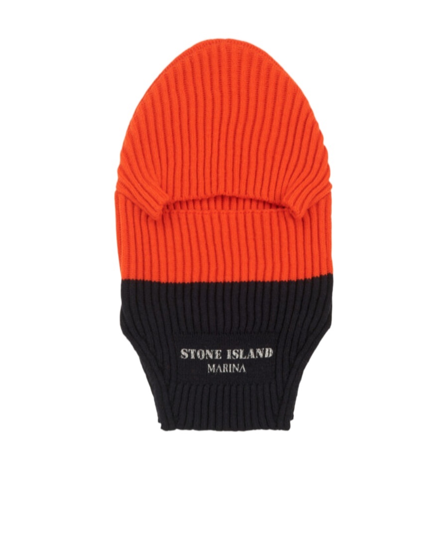 Stone Island Logo-patch Ribbed-knit Balaclava In Red