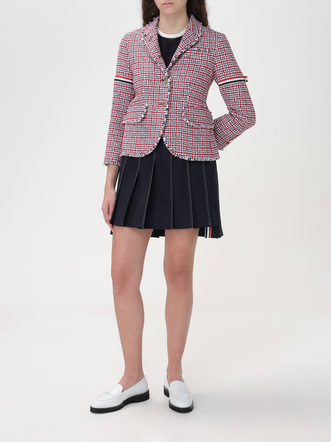 Thom Browne Check-pattern Tweed Jacket In Black