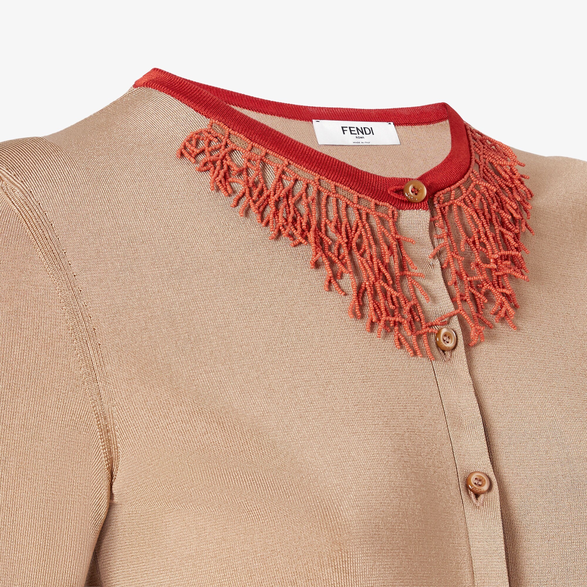 Fendi Beige Viscose Cardigan With Corals In Neutral