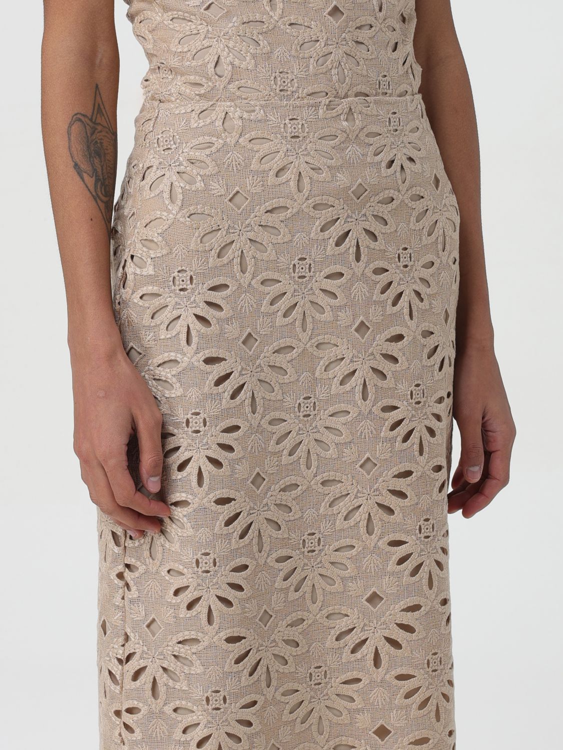 Ermanno Scervino Embroidered Cut-out Detailed Midi Skirt In Nude