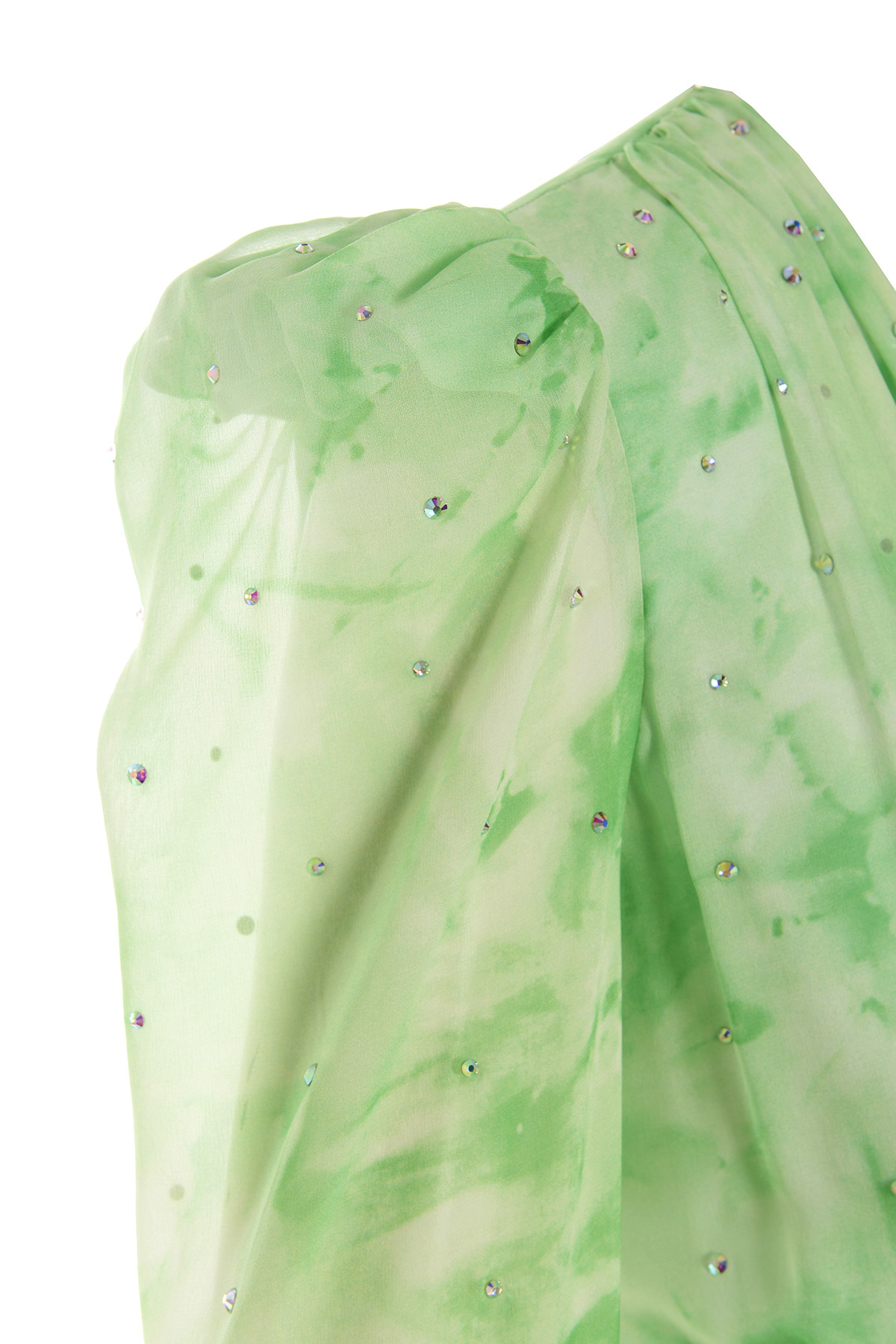 Alessandra Rich Gathered Crystal-embellished Printed Silk-georgette Mini Dress In Green