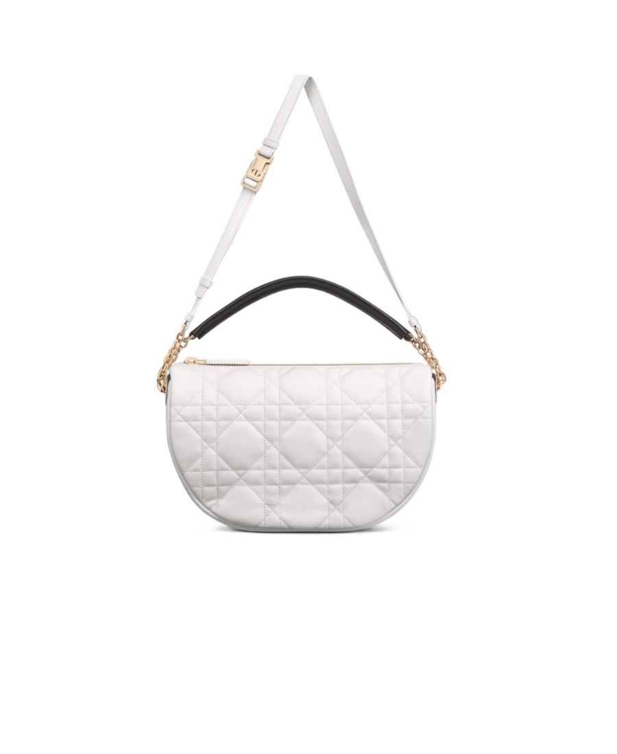 Dior Vibe Hobo Medium Sheep Leather Rattan Pattern Shoulder Bag In White