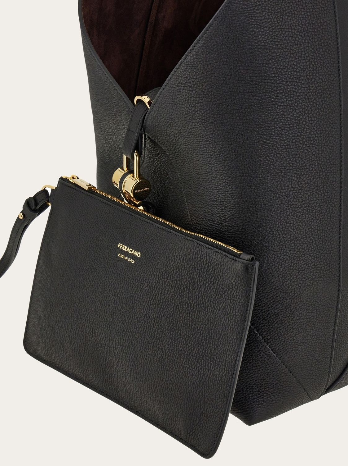 Ferragamo Hobo Medium Bag With Gancino Locker Shoulder Bags Black In Black