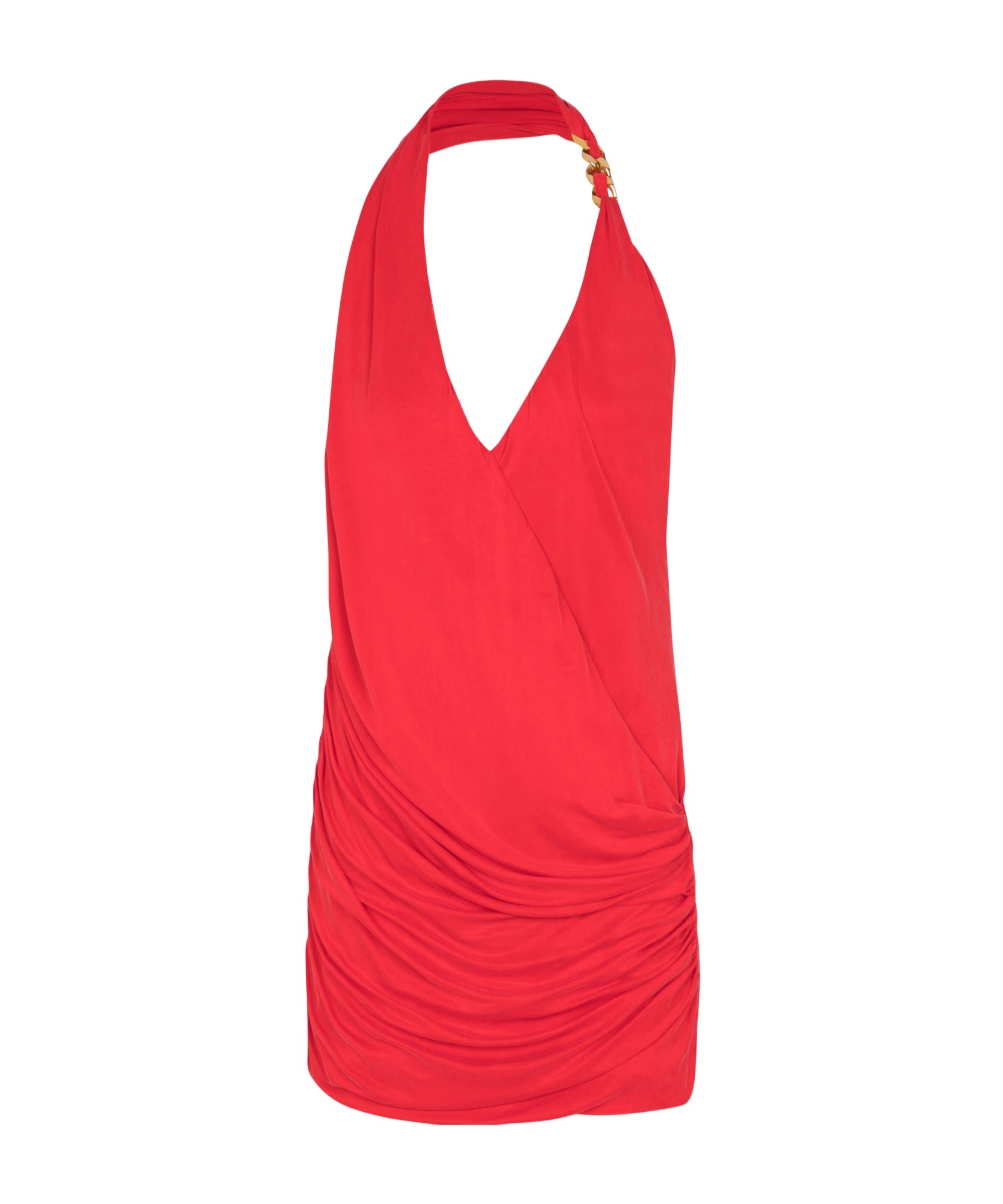 Balmain Draped Halter Neck Mini Dress In Red
