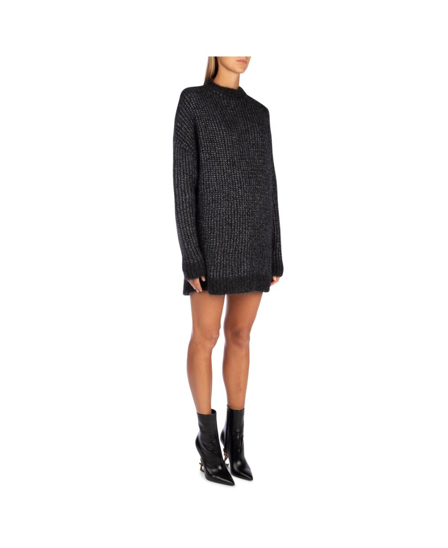 Saint Laurent Metallic Loose-knit Jumper In Black