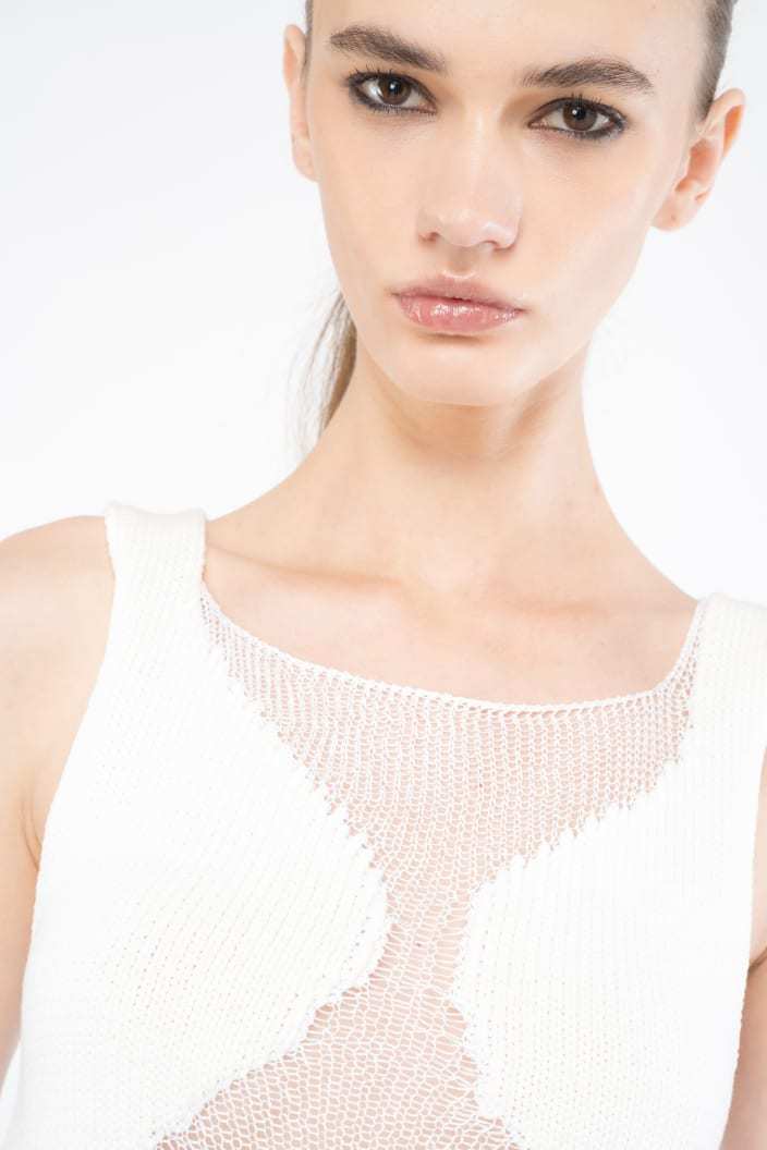 Pinko Top En Maille Filet Patchwork Transparent In White
