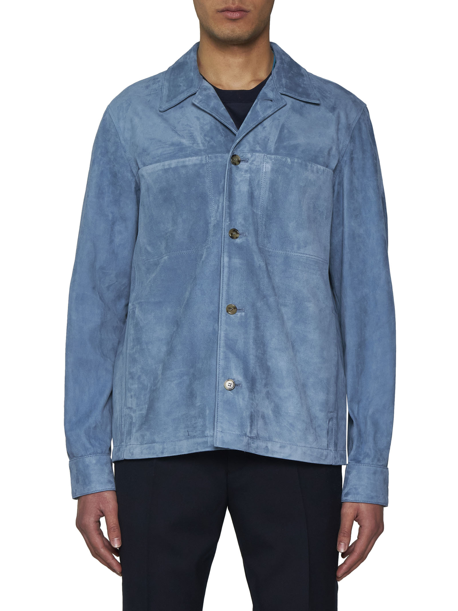 Shop Paul Smith Pleat Detailed Buttoned Overshirt In Blue