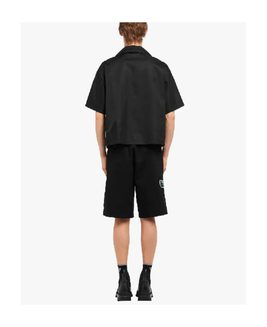 Prada Triangle Logo-plaque Leather Shirt In Black