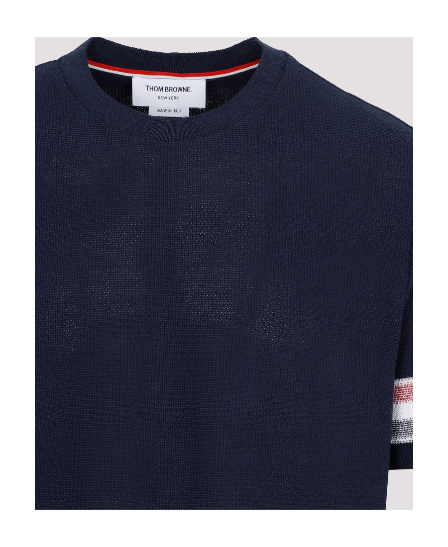 Thom Browne Crewneck Short Sleeves With Rwb Stripe Detail On Sleeves In Black