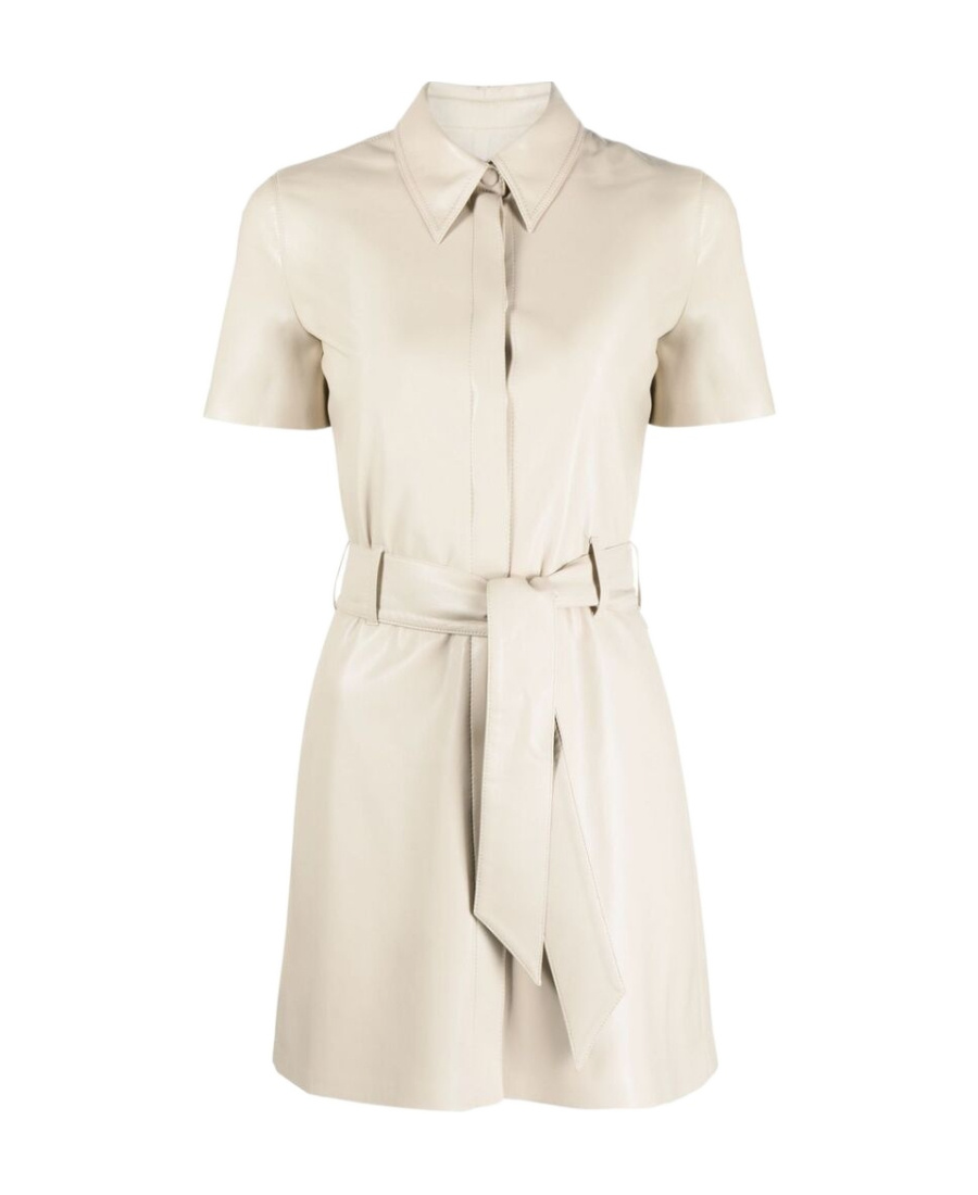 Nanushka Taupe Halli Shirt Vegan Leather Dress In White