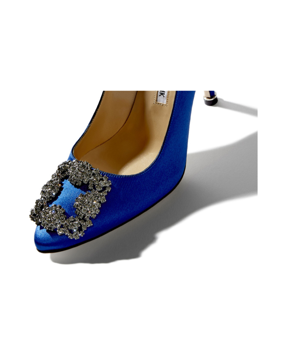 Manolo Blahnik Satin Jewel-inlaid High Heels In Blue