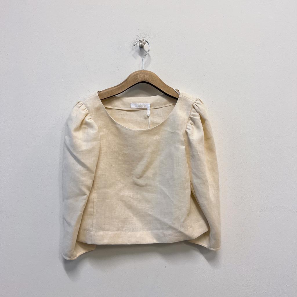 Chloé Woman Top Beige Size 8 Linen In White