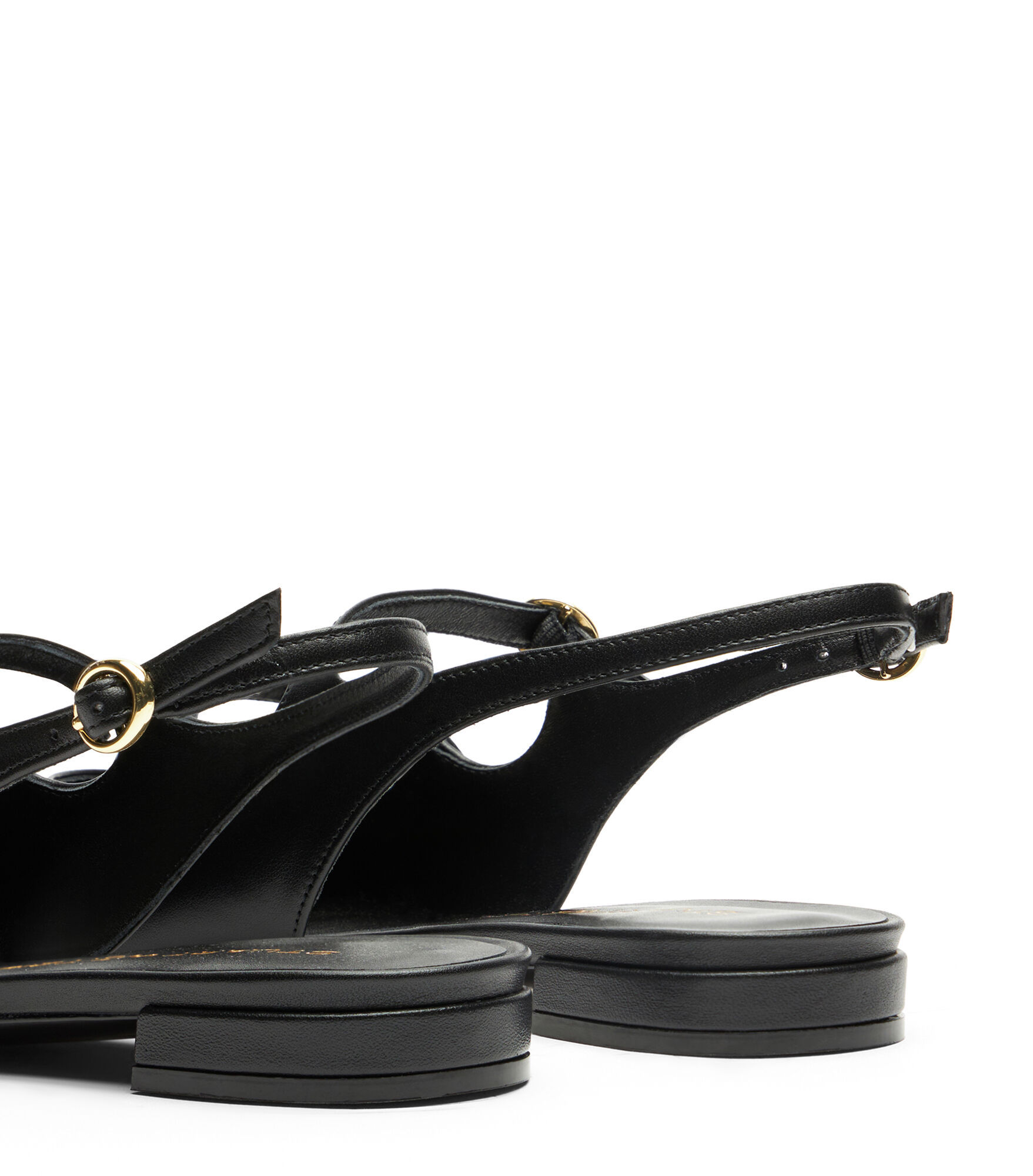 Stuart Weitzman Buckle Cut-out Leather Slingback Ballerina Shoes In Black