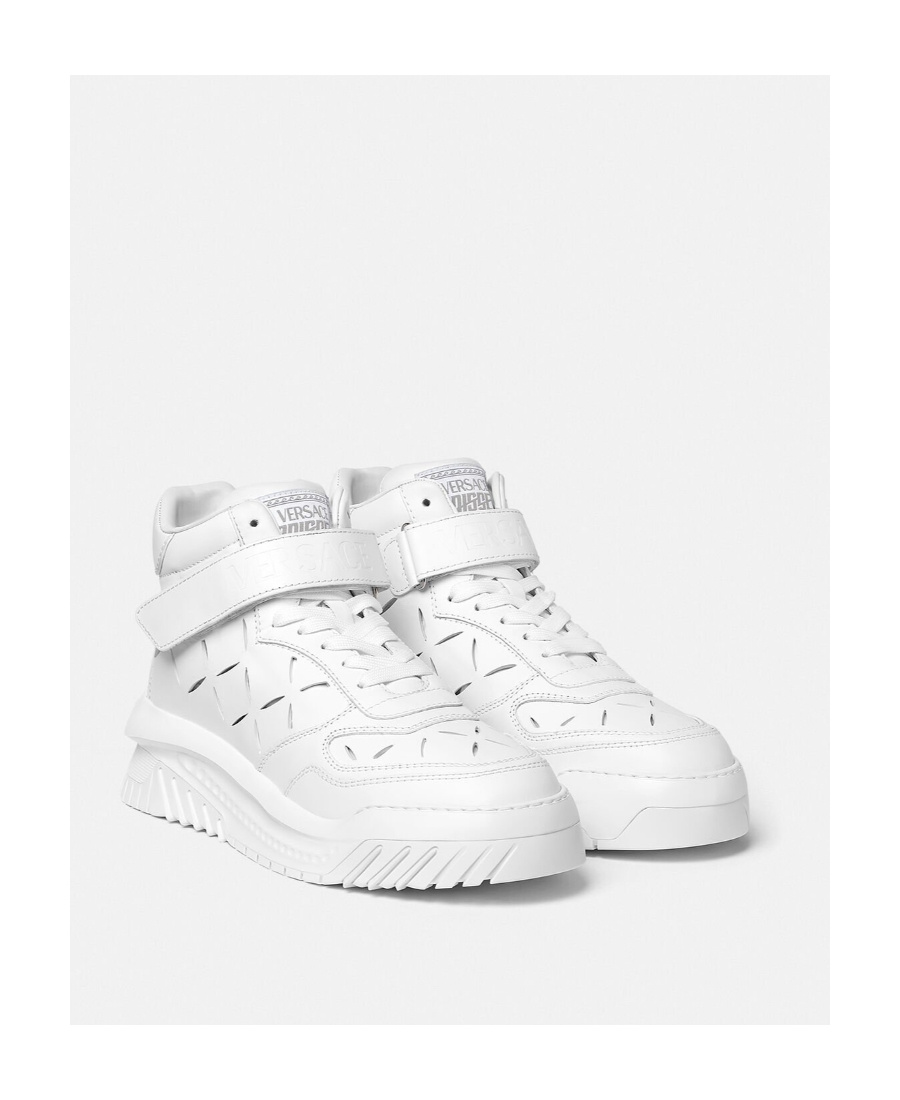 Versace High Top Odyssey Sneakers In White Leather Man In White