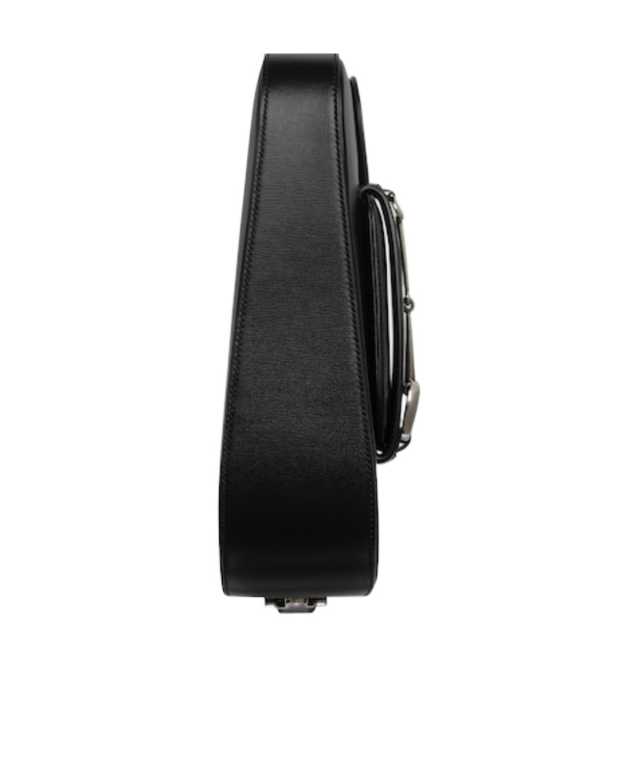 Gucci Leather Shoulder Bag With Iconic Frontal Horsebit In Black