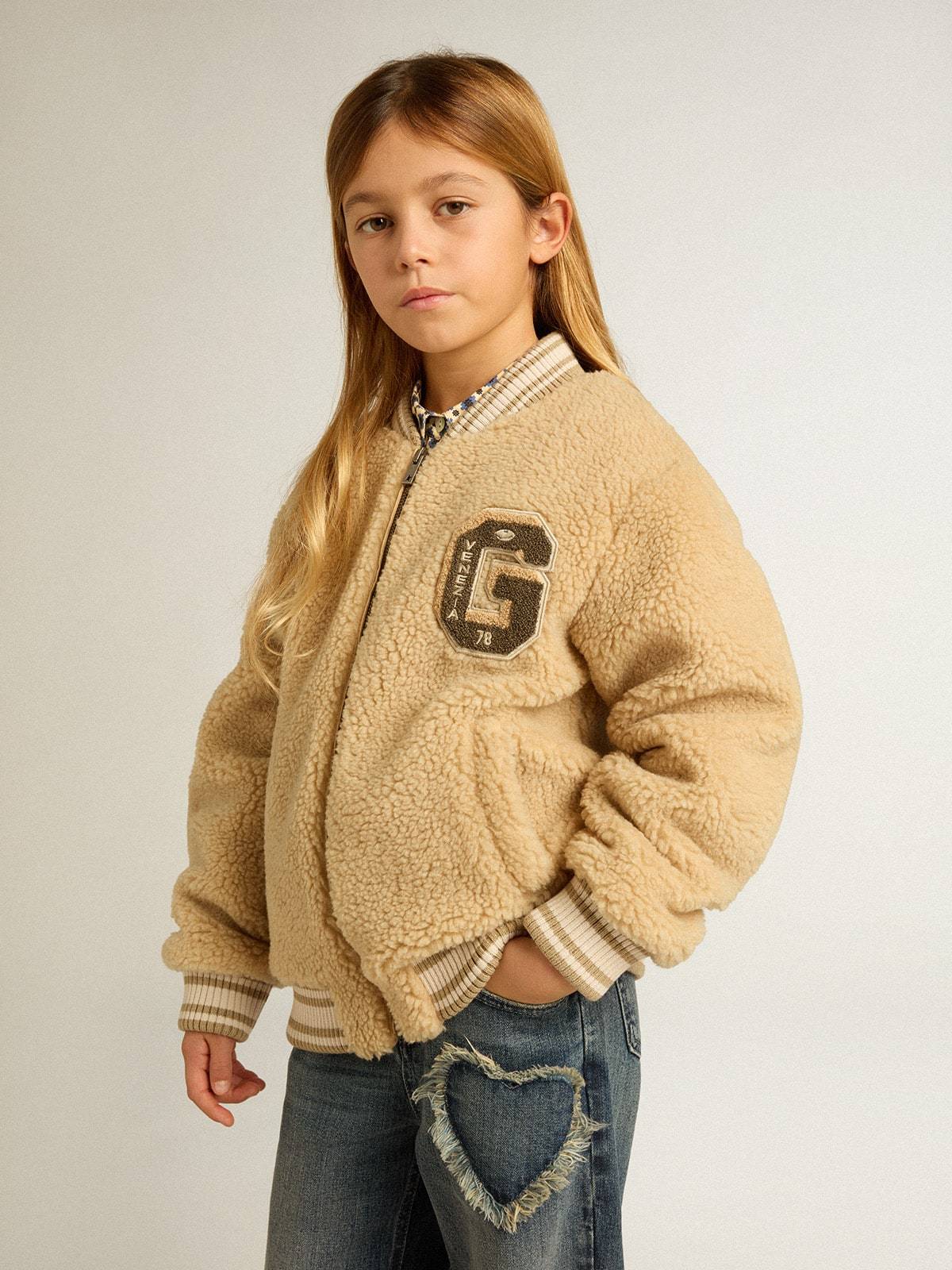 Golden Goose Logo Patch Bomber Jacket In Nude