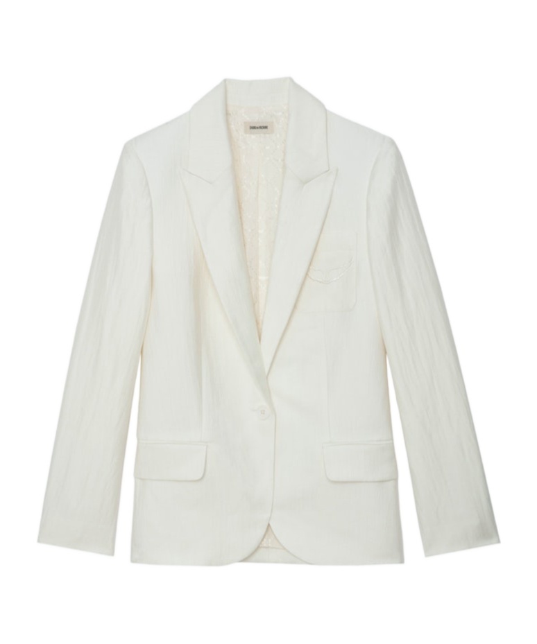 Zadig & Voltaire Zadig&voltaire Women's Blanc Vow Logo-embroidered Single-breasted Linen Blazer In White