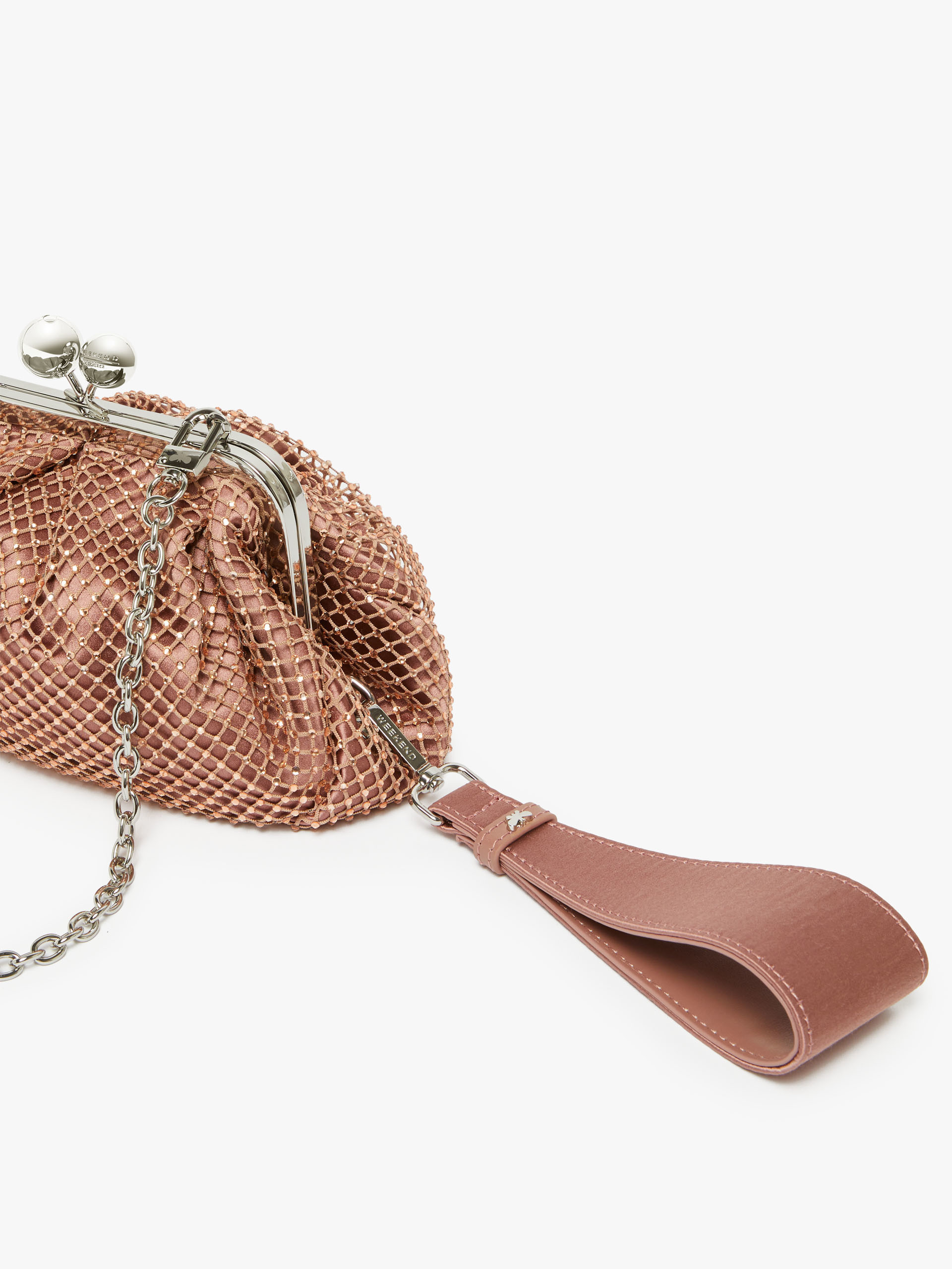 Weekend Max Mara Pasticcino Small Mesh Rhinestones Handbag In Brown
