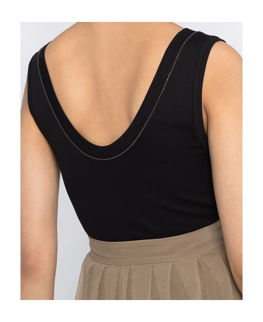 Brunello Cucinelli Black Cotton Tank Top With Monile Insert In Black