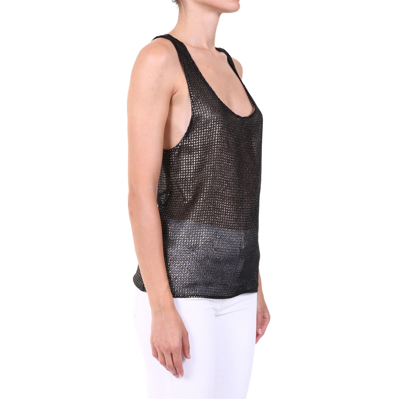 Saint Laurent Lamè Embroidered Tank Top In Black