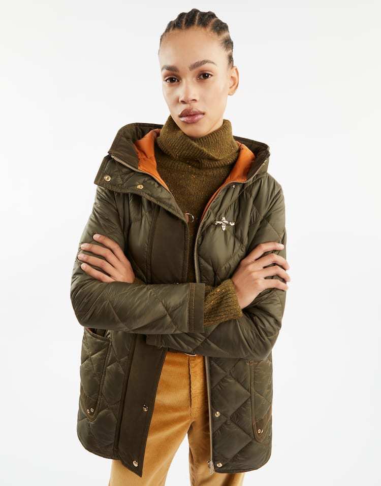 Fay Quilted Hooded Parka Jacket In Green