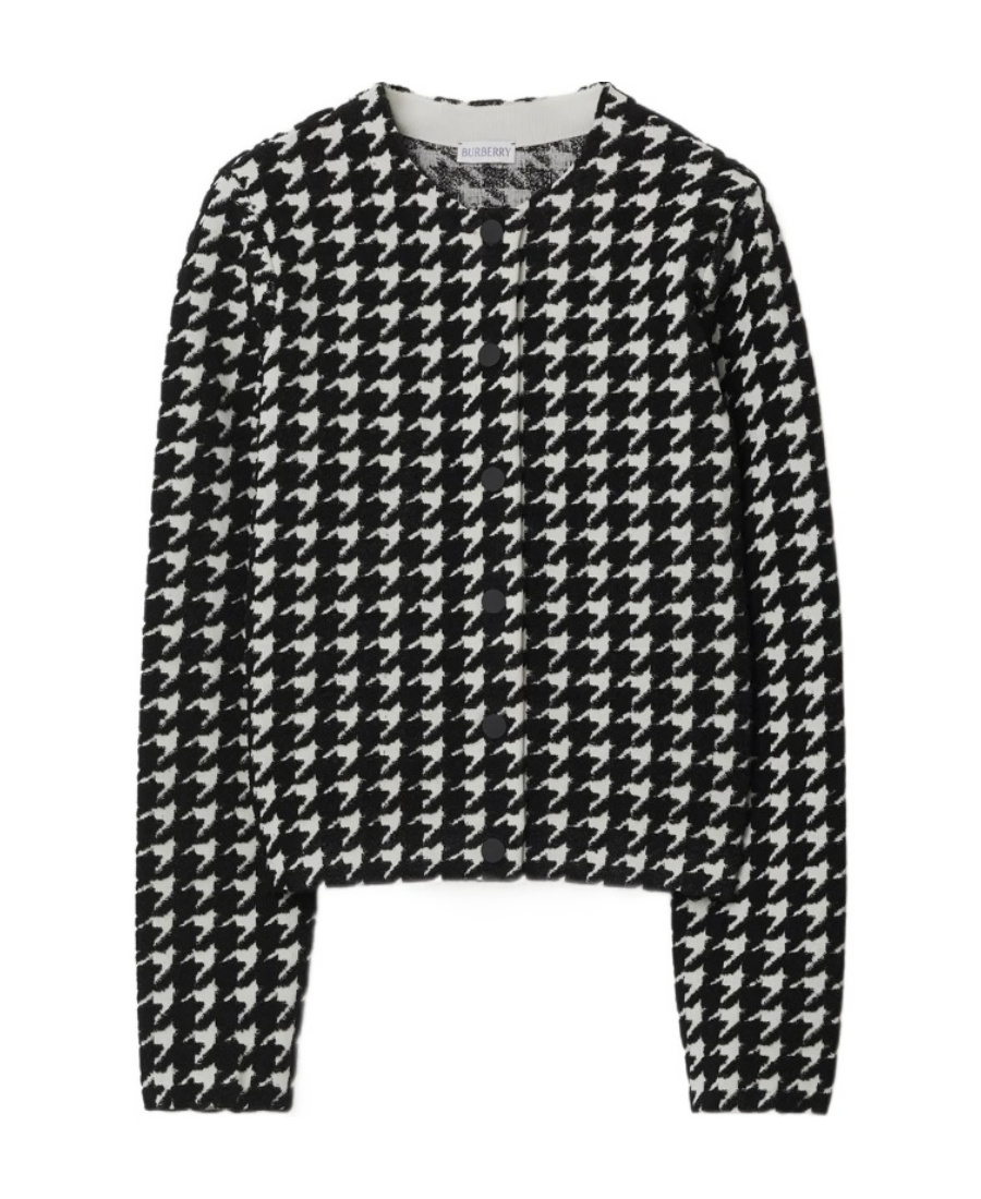 Burberry Houndstooth-pattern Crew-neck Jumper In Black