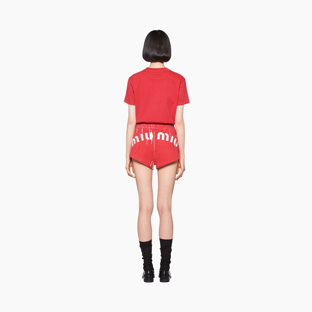 Miu Miu Logo-print Cotton T-shirt In Red