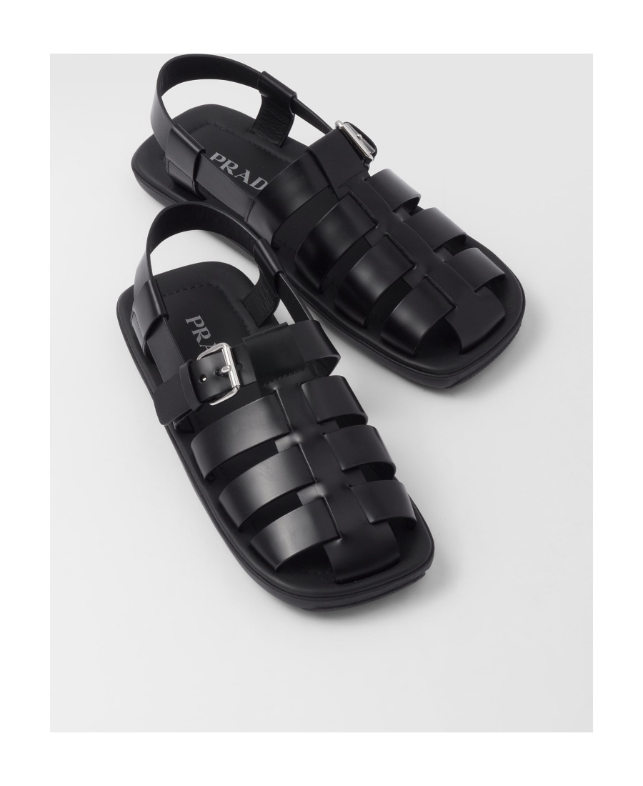 Shop Prada Brushed Leather Sandals In Black