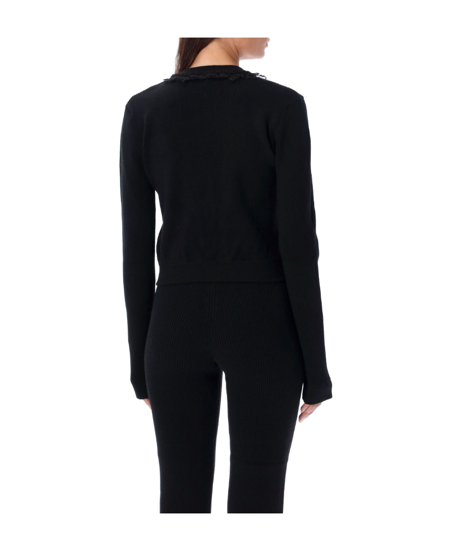 Alessandra Rich Sophisticated V-neck Cardigan With Ruffle Detailing And Cropped Length In Black