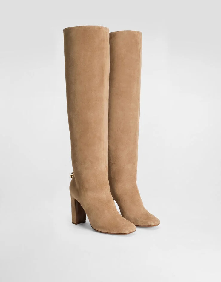 Dolce & Gabbana Knee-high Suede Block Heel Boots In Gray