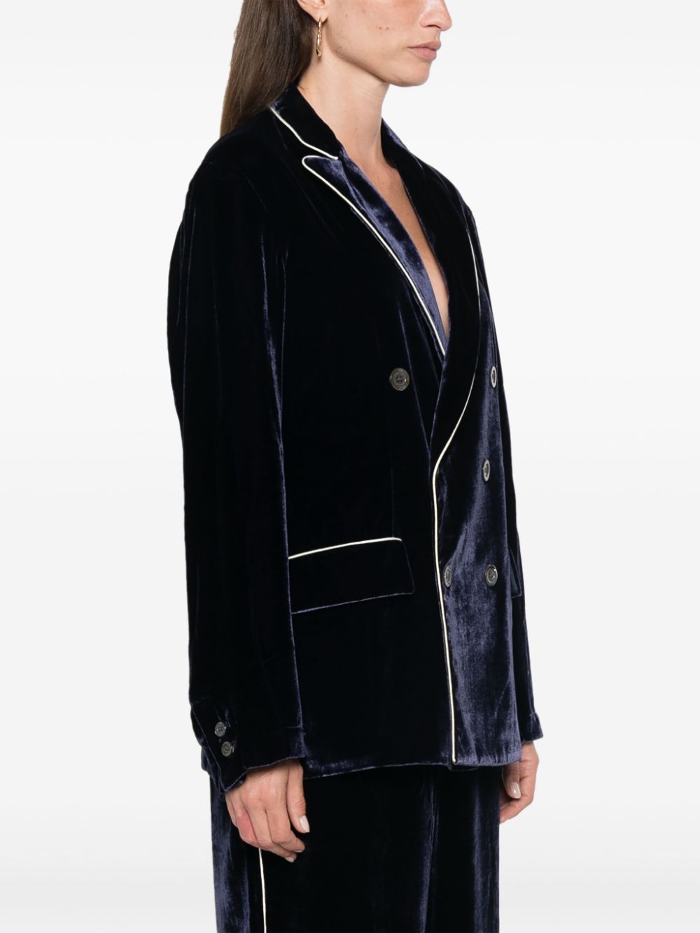 Pierre-louis Mascia Double-breasted Velvet Jacket With Peak Lapels In Black