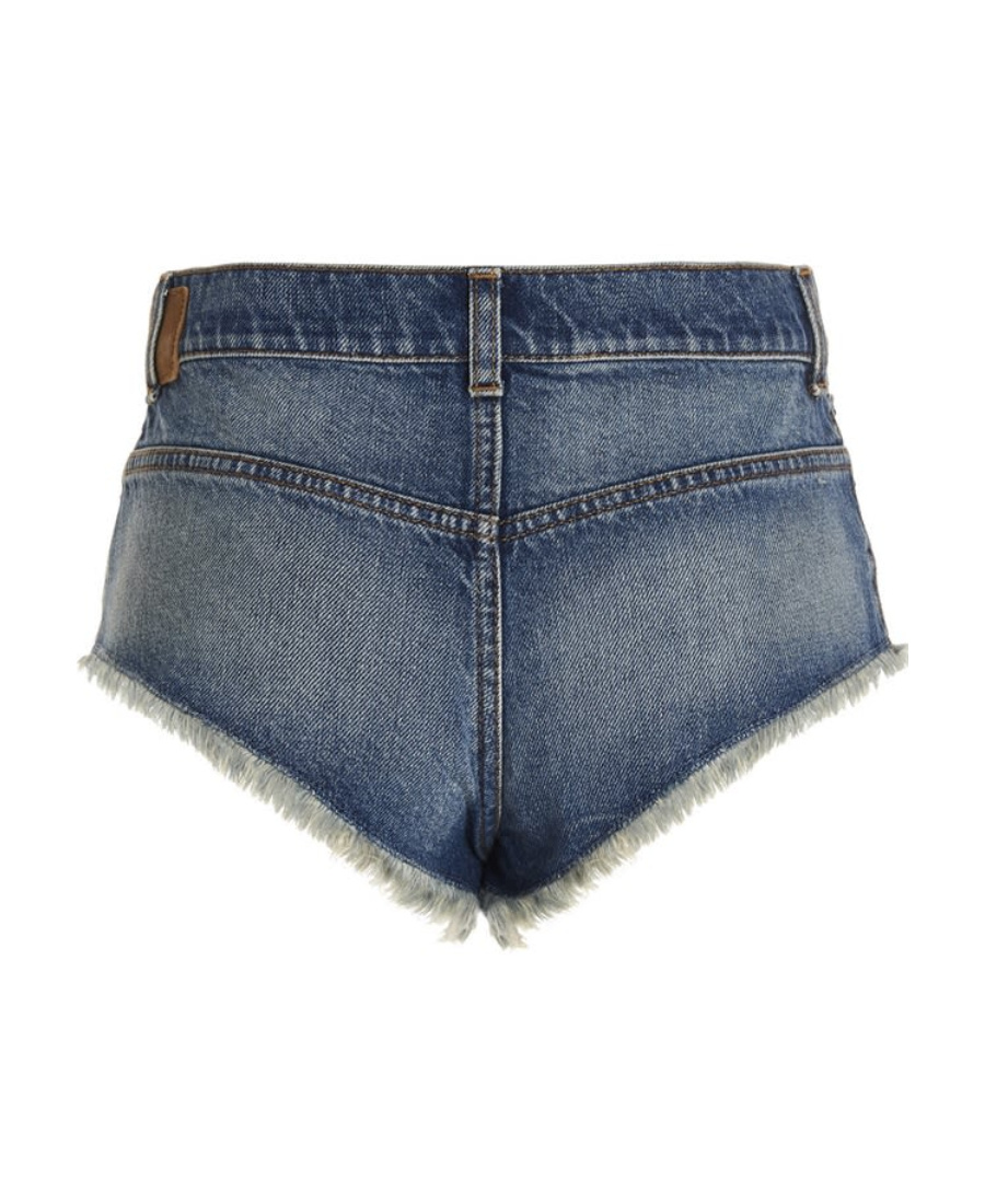 Palm Angels Frayed Hot Denim Shorts In Blue