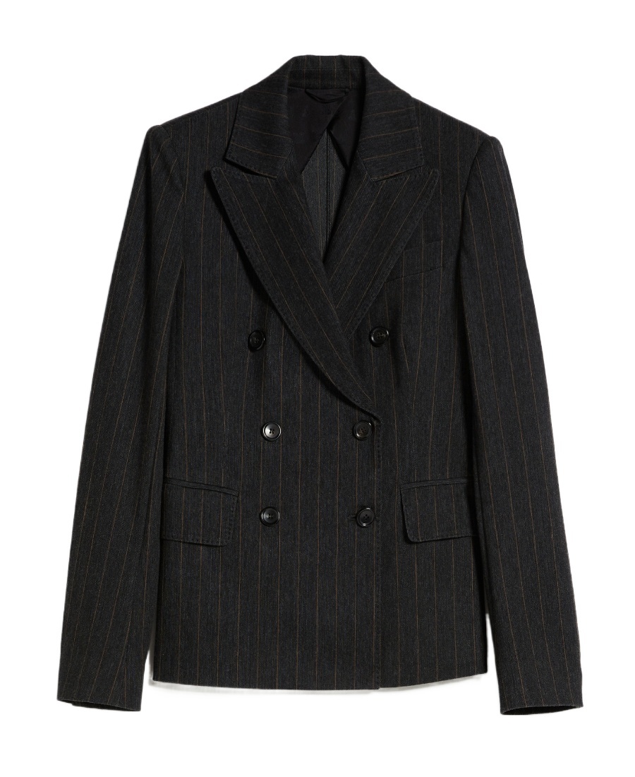 Max Mara Pinstriped Double-breasted Blazer In Gray