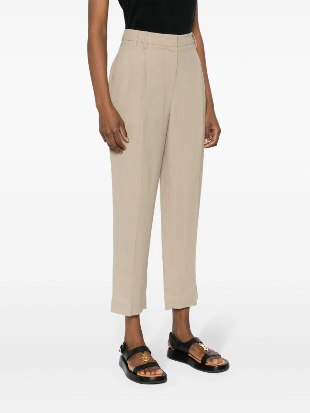 Brunello Cucinelli Cropped Tailored Trousers With Pleated Front In Nude