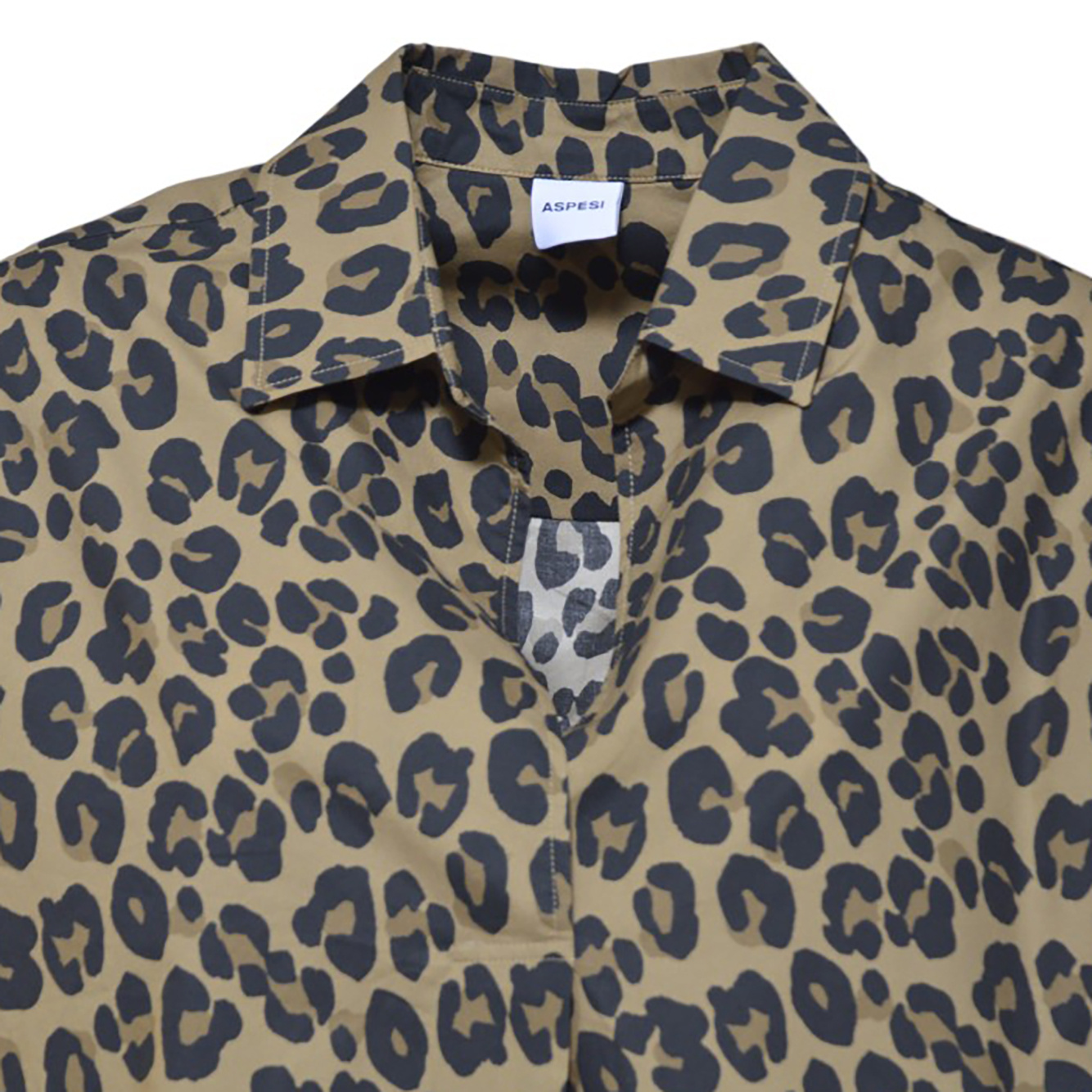 Aspesi Leopard Print Stretch Cotton Shirt In Black