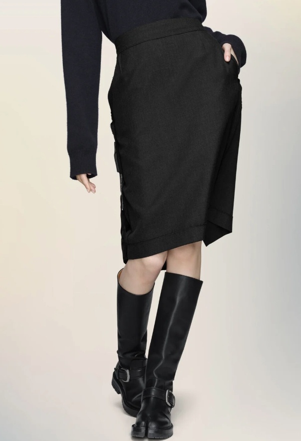 Maison Margiela High-waisted Satin Midi Skirt Slit Detail In Black
