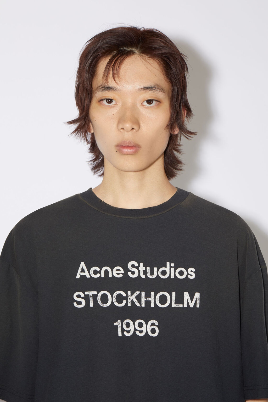 Acne Studios Men Crew Neck T-shirt With Print In Black